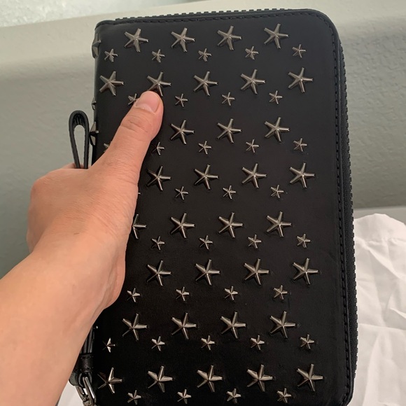 Jimmy Choo Carter BLS Biker Leather Star Studded Clutch Unisex - Picture 2 of 12